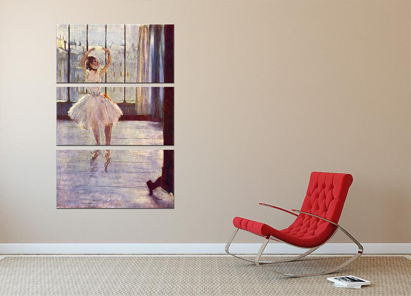 Three-panel canvas print of Degas' 'The Dancer at the Photographer', showcasing a graceful ballet dancer in motion.